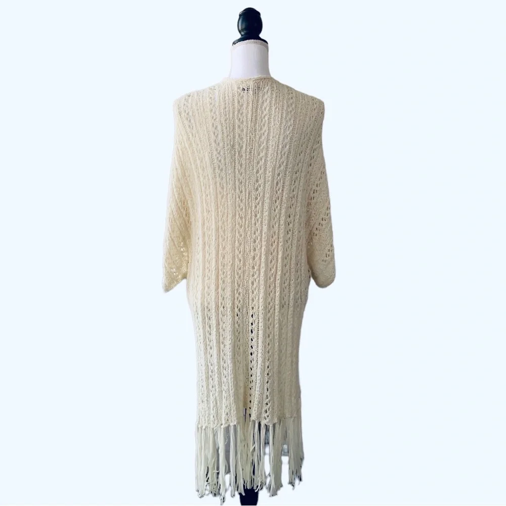 AMERICAN EAGLE CROCHET KNIT TASSEL TRIM CARDIGAN DUSTER SWEATER - Picture 10 of 12